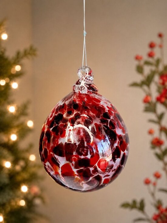 Hand-Blown Other - Hand Blown Red Witch Ball Spirit Friendship Ball Art Glass Ornament 4"